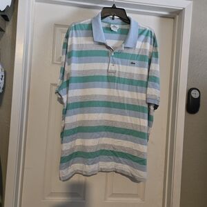 Lacoste Men's Polo Shirt - Teal and White Stripes